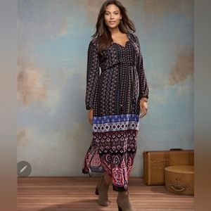 NY Collection Printed Peasant Maxi Dress